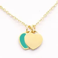 Beaded Necklaces New Stainless Steel Chain Enamel Double Heart Love Necklaces Women Necklace Fashion Trendy Paired Suspension Pendant Dhoie