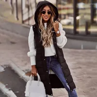 Women&#039;s Trench Coats Hooded X Long Coat Women Casuald Sleeveless Casual Waistcoat Cotton Padded Puffer Vest Quilted Parka Zip Up Button Down