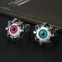 Awesome gothic evil eye skull ring for men vintage demon eye punk rings jewelry fashion titanium steel silver plated men's ri235h