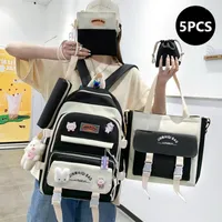 School Bags 5 In 1 Bag For Girls Multifunctional Student Book Large Capacity Teen Girl Schoolbag Casual Women Travel Backpack
