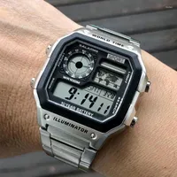 Wristwatches Luxury Men Watch Waterproof Golden Stainless Steel Business Digital Watches LED Alarm Clock Electronic Sport Relogio