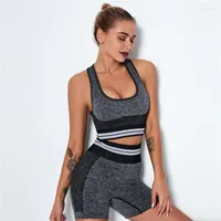 Women's Tracksuits Women Sporting Suit Fitness Sexy Bra With Mesh Seamless Shorts High Waist Sets Quick Dry Tracksuit Outdoor Striped