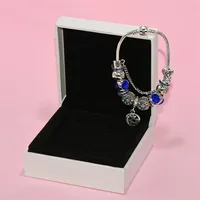 Fashion Blue Charm Pendant Bracelet for Pandora Jewelry Silver Plated DIY Star Moon Beaded Bracelet with Box2044