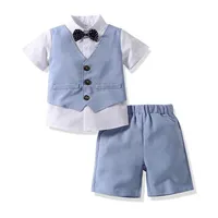 Clothing Sets Suit Clothes Children Kids Boy Blue Vest White Shirt Short Sleeve Shorts Gentleman Birthday Banquet E17230