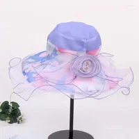 Sombreros de borde ancho MyZoper Fashion 2022 Flower Mesh Versión coreana Tide Tide Casual Plegable Visor de mujeres Verano para mujeres