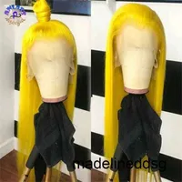 Synthetic Wigs Straight Yellow Colored Lace Front Wig For Black Women 13x4 Frontal With Baby Hair Daily Use  Cosplay VHAH