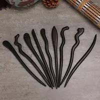 Hair Clips FORSEVEN Vintage Black Sandalwood Handmade Carving Sticks Chinese Style Wooden Pin Women Headdress Accessories JL