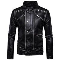 Men's Fur & Faux Mens Leather Jacket With Many Zippers Coat Biker Motorcycle Black Asian Size M-5XL183H