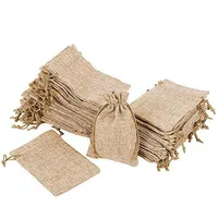 50pcs 10x14cm Natural Burlap Bags with Drawstring Jute Pouch Sack Gift Bags for Wedding Party Favor Jewelry Packaging Coffee Been 334R
