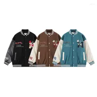 Jackets masculinos Varsity Baseball Bomber Jacket Men Borderyer Rose Floral Patchwork 2022 Harajuku Hip Hop Casual Streetwear