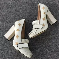 2021ss spring women high heels shoes Top Marmont pumps Embroidered mules mujers Thick dress party loafers with charming Tassel bla229v