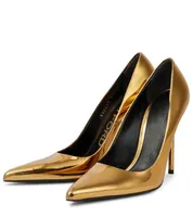 2023s Tom-ford-pumps Women dress sandal shoes Gold heeled and patent metallic leather pumps pointy toe thin heels with box