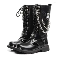 Boots Motocycle Size 37-46 Men Shoes Army Boot High-Top Military Combat Metal Chain Male Moto Punk