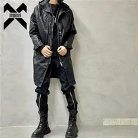 Men's Trench Coats Men Retro Jacket Windbreaker Hip Hop Patchwork Personality Coat Fashion Gothic Long Harajuku