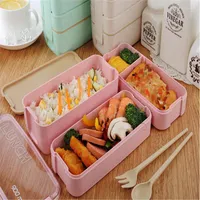 Din sets sets 900 ml gezonde materiaal lunchbox 3 -laags tarwebaan Bento dozen magnetron diner ware opslagcontainer keuken
