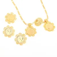 New Ethiopian Coin Sets Jewelry Pendant Necklace Earrings Ring Gold Color African Bridal Wedding Gift for Women316D