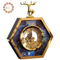 Table Clocks Creative Metal Alloy Clock With Deer Living Room TV Cabinet Desk Decoration Ornaments Gift
