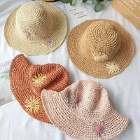 Wide Brim Hats Summer Sun Hat Parent-child Korean Baby Sunshade Fisherman Spring And Seaside Hand-woven Straw Beach Caps H100