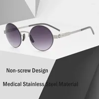 Sunglasses 2022 Brand Design Men Polarized Retro Round Non-Screw Stainless Steel Sun Glasses Frame Super Light