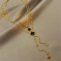 Doppelseitiger Klee Pullover Kette 2022 Neue Mode Doppelschicht Halskette hochwertiges Gefühl Luxury285z