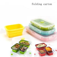 Dinnerware Sets Silicone Folding Lunch Rectangle Box Portable Outdoor Travel Container Grade Retractable Refrigerator Storage Microwave