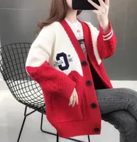 Women's Sweaters Contract color vertical stripes single break New Loose Knitted Cardigan Jacket