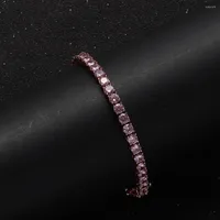 Pulseras de enlace de 7/8 pulgadas 3 mm rosa redondeo de circón Pulsera de metal de metal de latón por placa de oro rosa joyas de moda cadena de muñeca de roca de hip hop para