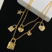 Yeni tasarlanmış kilit yıldız kalp kombinasyonu kolye kolye markası d mektup elmas mizaç kadın 18k altın kaplama kolyeler tasarımcı mücevher nd-001