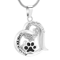 IJD10031 Dog Cat Paw Print Cremation for Pet Always in My Heart Stainless Steel Memorial Urn Necklace Hold Ashes keepsake Jewelry263N