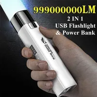 Flashlights Torches 2 IN 1 9990000LM Ultra Bright Tactical LED Flashlight Mini Torch Power Bank Outdoor Lighting 3 Modes With USB Charging Cable 220930