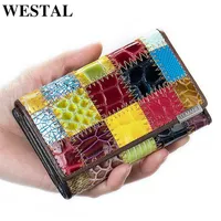 WESTAL floral women wallet genuine leather hasp wallet short coin card wallets for women purse female bifold wallets leather 5172421