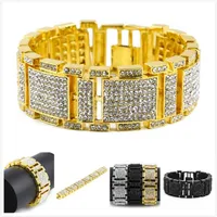 New Fashion Stainless Steel Bling Full Diamond Gold Silver Black Hip Hop Mens Watch Band Chain Bracelet Rapper Wristband Jewelry f221v
