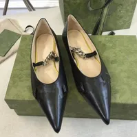 Women designer shoes luxury chain cat heel sandals ladies flat leather shoe black white banquet wedding vacation high heels shoes