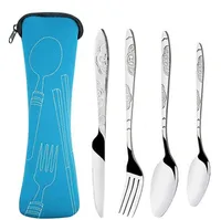 4Pcs Portable Stainless Steel Knifes Fork Spoon Set Family Travel Camping Cutlery Eyeful Four-piece Dinnerware Set with Case RRE14644