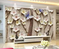 Wallpapers Customized Large-scale 3D Mural Wallpaper Three-dimensional Flower Relief TV Background Wall Nordic Decorative Painting