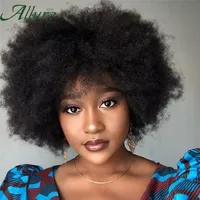 Lace Wigs Fluffy Afro Kinky Curly Wig For Black Women Remy Brazilian Human Hair Short Sassy Natural Brown Burgundy Allure 220930