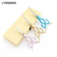 Pet dog Grooming Scissors Curve 6 Inch Curved Pink Golden or Blue Handle Super Japan 440C Lyrebird TOP CLASS 220121243O