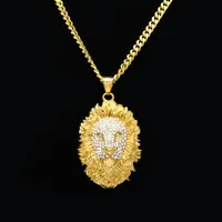 Mens Iced Out Pendant Hip Hop Necklace Jewelry Fashion Gold Lion Head Neckoels288V