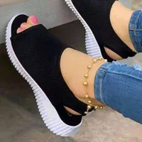 Dress Shoes Summer Women 2022 Mesh Fish Platform Women's Closed Toe Wedge Sandals Ladies Light Casual Zapatillas MujeDress