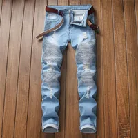 Men's New Jeans Male Fashion Personality Loose Ripped Slim Fit Zipper Stretch Denim Trousers Jeans Man Pants For Men E213051