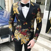 가을 블레이저 Hombre Mens Flowers Blazers 캐주얼 클럽 슬림 한 Floral Blazer Masculino Americana Americana Hombre Mens Stage Wear Smart321h