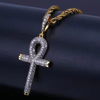 Hip Hop egiziano Ankh Key Cross Cipndant Necklace ghiacciato in argento in argento in argento Plaved zircone Pendant Necklace217K