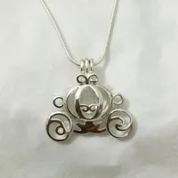 Pendant Necklaces Solid 925 Silver Carriage Locket Cage Mounting DIY Can Open Sterling Pumpkin Pearl Gem Bead CharmPendant NecklacesPendant