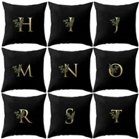 Almofada/travesseiro decorativo de 45 cm de poliéster Capa preta de letra dourada fronha