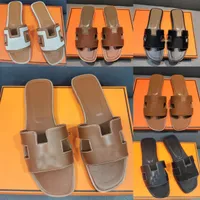 Новые тапочки Oram Роскошные дизайнерские кожаные дамы сандалии летние квартиры классические модные пляжные желе h Slippers 35-42