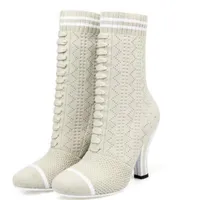 - Cashmere Women Ankle Boots Concise Zip Women fashion Boots Srange Style Heel Knitted Stretch Boot Botas Femininas Com Sa2806