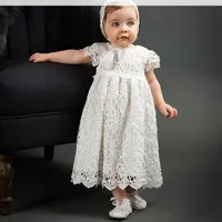 Baby girls party dresses kids lace hollow crochet embroidery dress 1 Years baby birthday Ball Gown toddlers baptism dress with hat330j