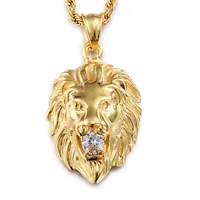 Mens Lion Head Pendants Necklaces For Men Black Silver Gold 3Colors Chain Necklace Hip Hop Jewelry Cool Biker Students Street305o