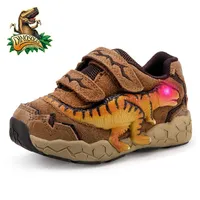 DINOSKULLS 3-9 Years Boys Dinosaur Glowing Sneakers Autumn Kids LED Sports Shoes With Light Leather Children's T-Rex Shoes 20219A