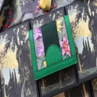 5A top quality 523155 Ophidia Card Case Short Wallet Canvas Leather Flora Print coin pocket Come Dust Bag Box 182T